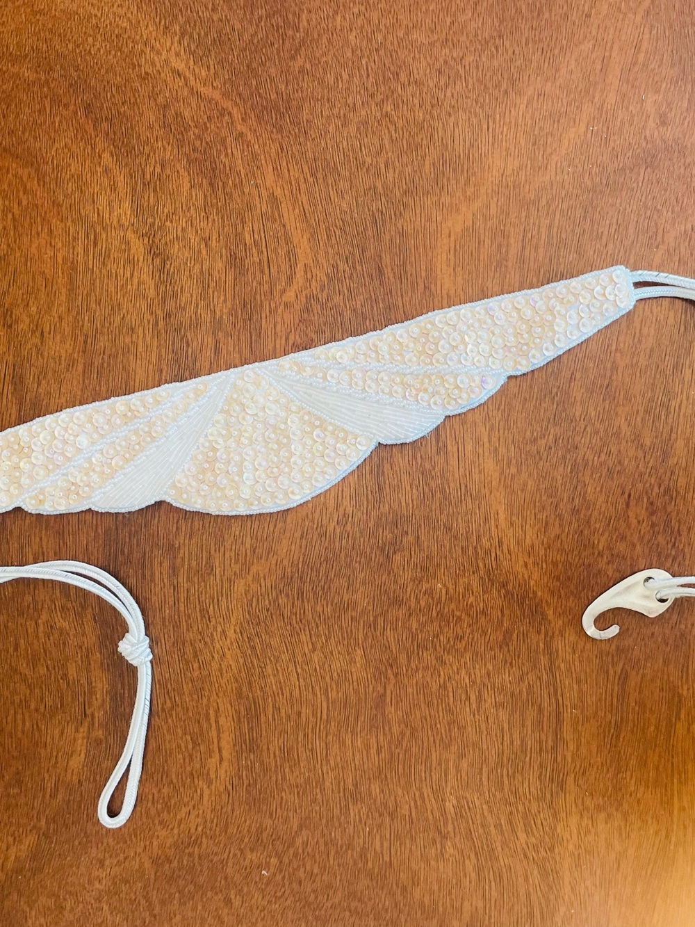 Milor Ivory Beaded Scallop Adjustable Belt Deco Vintage